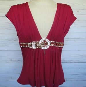 Sky 🔷✨ Crystal Rhinestone Deep-V Plunge Top